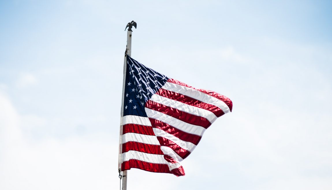 The American flag in the sky.